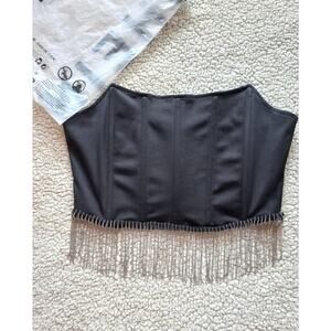 Tank Top Corset Women's Boture Rib Rhinestone Hem Black Size Large EUC